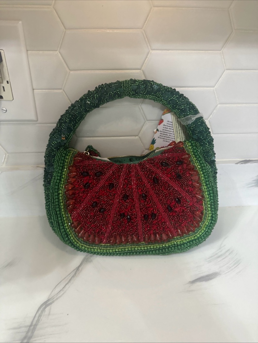 Beaded Watermelon-Inspired Handbag in Red and Green